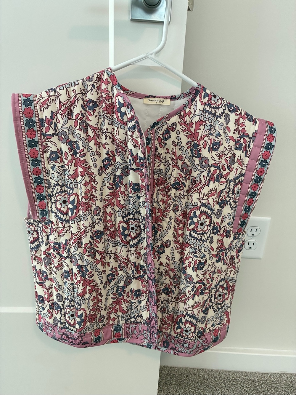 Pink Floral Quilted Vest - Women’s Sleeveless Top